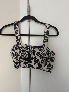 Mango Black and White Floral Button-Down Shirt with matching crop top